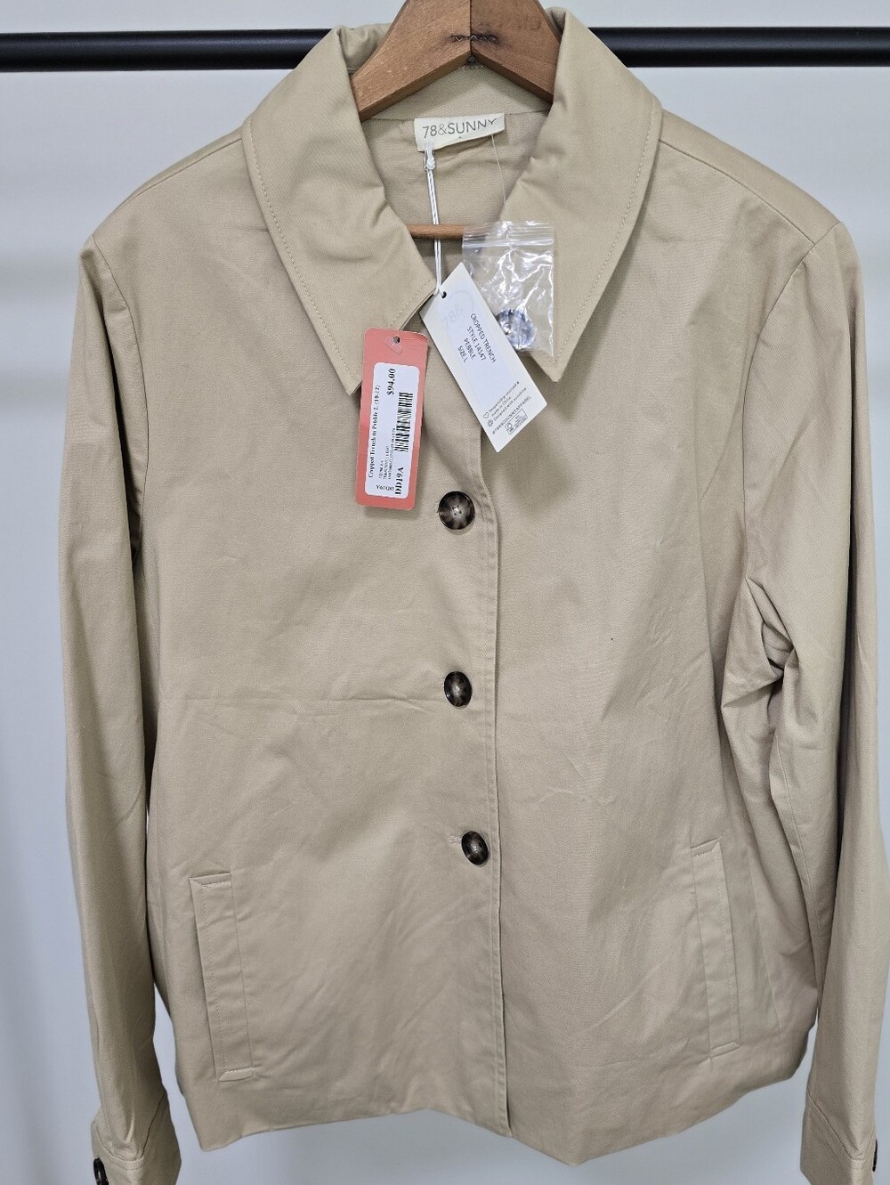 788SUNNY Women's Tan Button-Front Trench Jacket